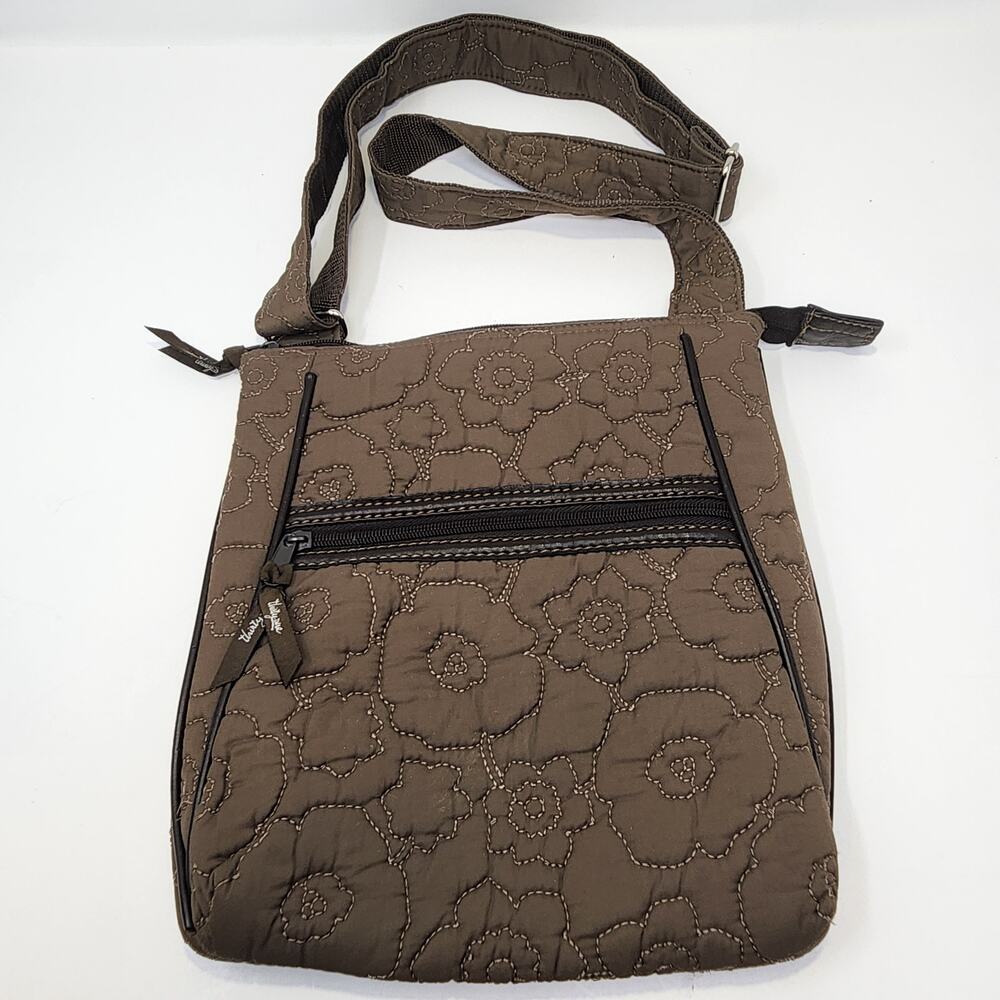 Thirty One Brown Quilted Poppy Floral Crossbody Shoulder Bag Travel Pockets
